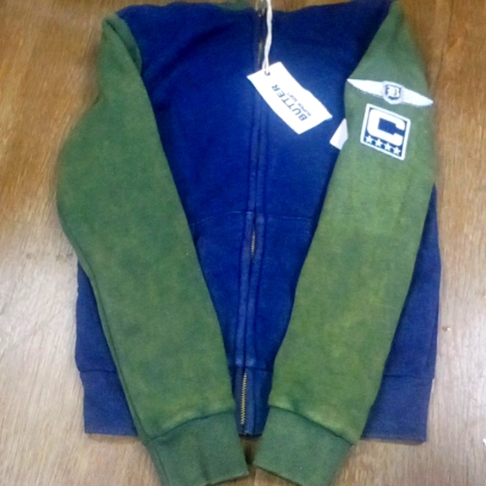 Boys Small Butter Blue and Green Zip up Hoodie